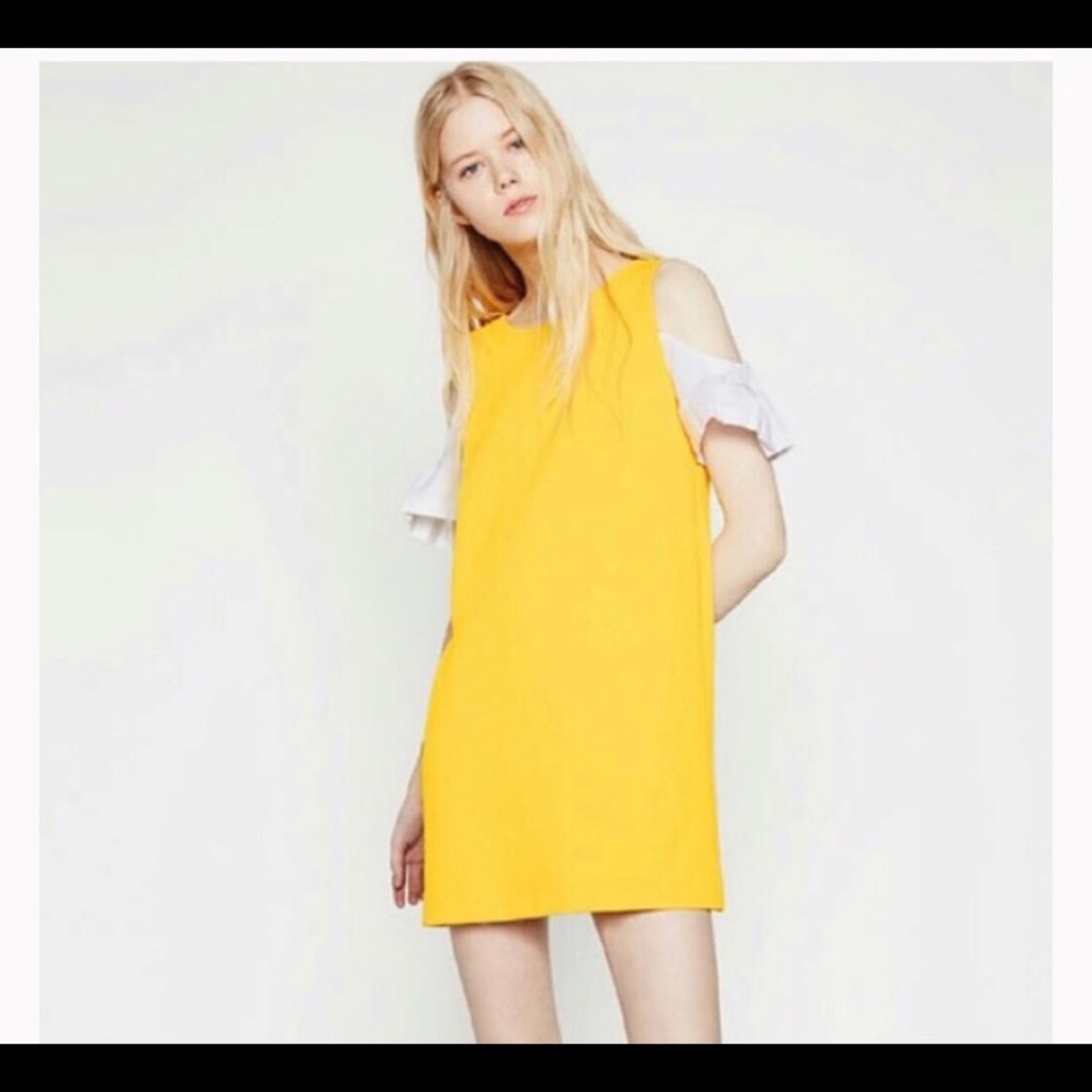 Zara Yellow Dress With White Sleeve Off Shoulder